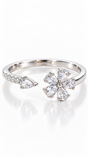 Silver CZ Floral Adjustable Ring