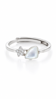 Silver Mother of Pearl CZ Floral Adjustable Ring