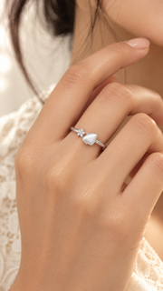 Silver Mother of Pearl CZ Floral Adjustable Ring