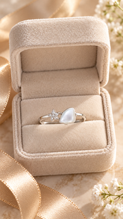 Silver Mother of Pearl CZ Floral Adjustable Ring
