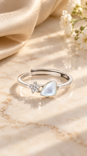 Silver Mother of Pearl CZ Floral Adjustable Ring