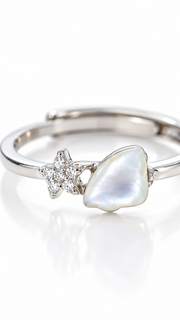 Silver Mother of Pearl CZ Floral Adjustable Ring