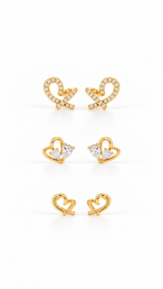 Triple Heart Stud Earrings Set – 3 Pairs - Aaryahi Silver jewellery product photo