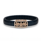 Luxury Floral Gents Bracelet Black & Rose Gold with Diamond Look Flower Panel