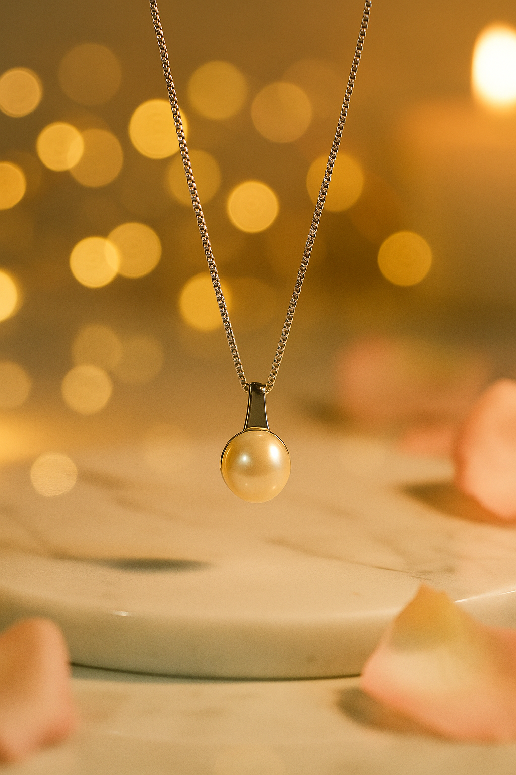 Classic Pearl Pendant Necklace with White Gold Finish