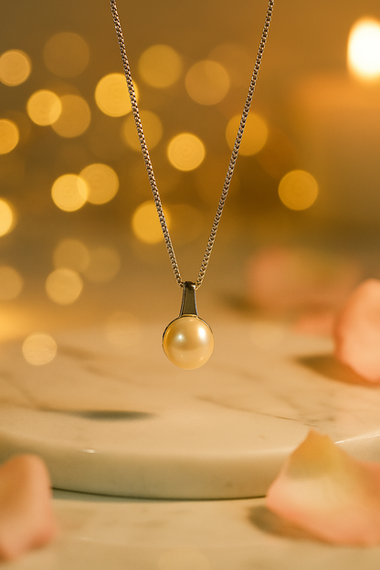 Classic Pearl Pendant Necklace with White Gold Finish