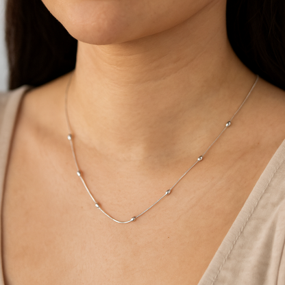 Silver Teardrop Station Necklace for Women – Minimal & Elegant