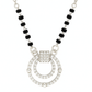 Silver Tone CZ Circle Pendant Necklace with Black Beads for Women