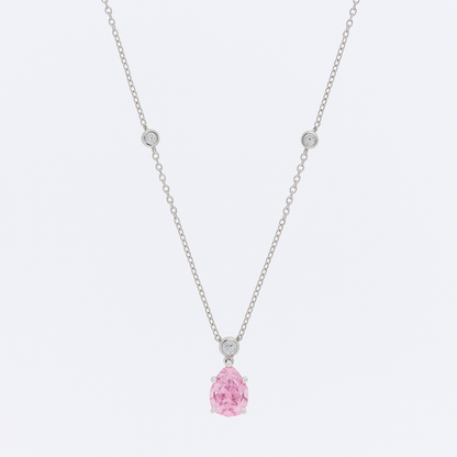 Pink Teardrop Pendant Necklace White Gold Finish with CZ Accents