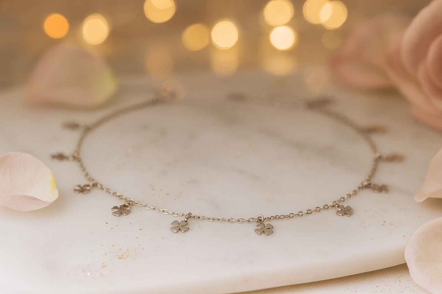 Elegant Silver Clover Charm Anklet for Women & Girls | Minimal Daily Wear Adjustable Chain Anklet