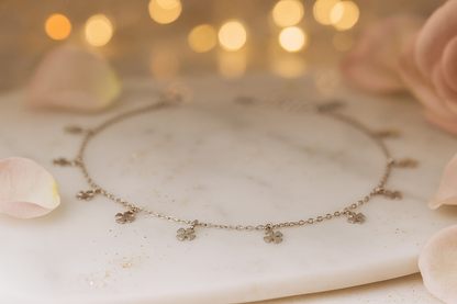 Elegant Silver Clover Charm Anklet for Women & Girls | Minimal Daily Wear Adjustable Chain Anklet