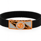 Premium Om Designer Men’s Bracelet Black Ceramic Stretch Band with Silver CZ Devotional Plate