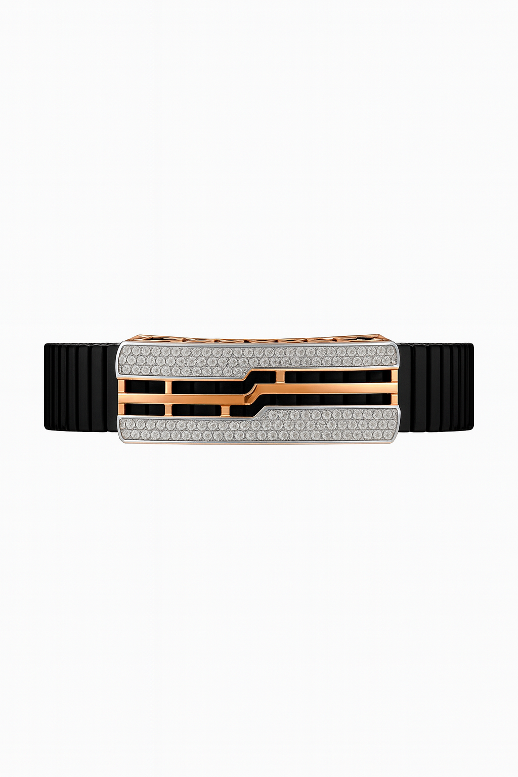 Premium Geometric Men’s Bracelet Black Ceramic Stretch Band with Rose Gold CZ Plate