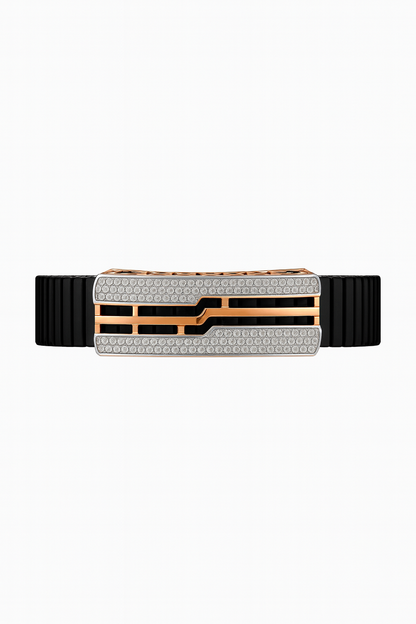 Premium Geometric Men’s Bracelet Black Ceramic Stretch Band with Rose Gold CZ Plate