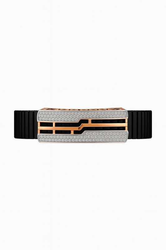 Premium Geometric Men’s Bracelet Black Ceramic Stretch Band with Rose Gold CZ Plate