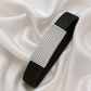 Premium Men’s Silver CZ Plate Bracelet Black Ceramic Stretch Band Luxury Designer Style
