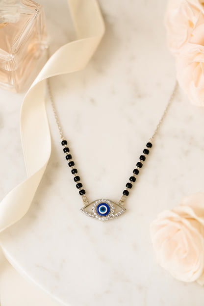 Silver-Evil-Eye-Pendant-Black-Beads-Necklace-For-Women
