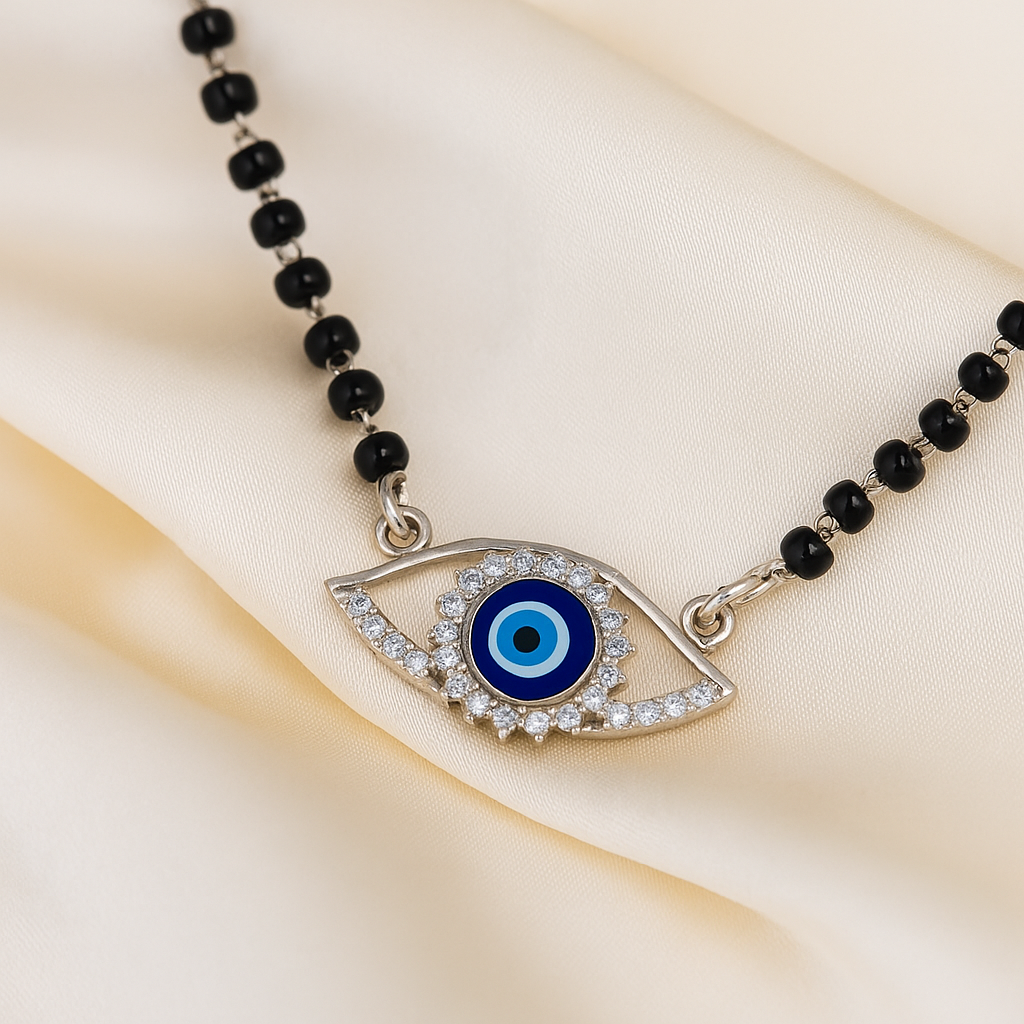Silver-Evil-Eye-Pendant-Black-Beads-Necklace-For-Women