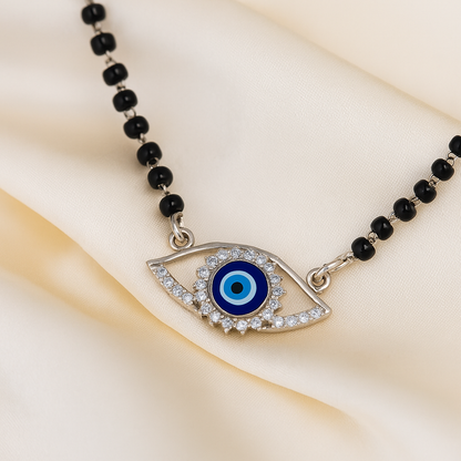Silver-Evil-Eye-Pendant-Black-Beads-Necklace-For-Women