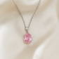 Pink Teardrop Pendant Necklace White Gold Finish with CZ Accents