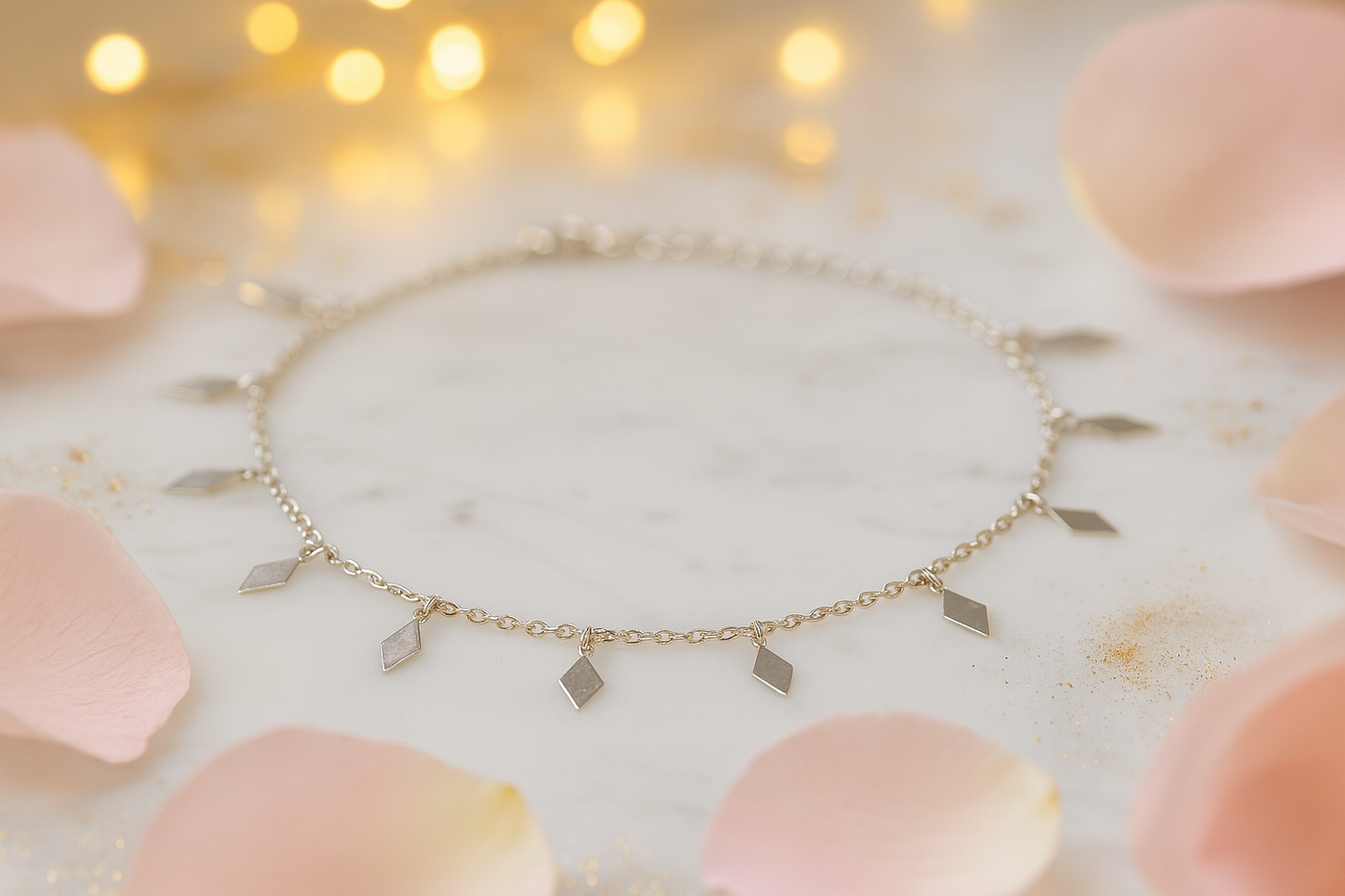 Elegant Silver Diamond Shape Charm Anklet for Women & Girls | Minimal Daily Wear Adjustable Chain Anklet