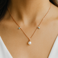 Rose Gold Pearl Pendant Necklace with Blue Beads for Women