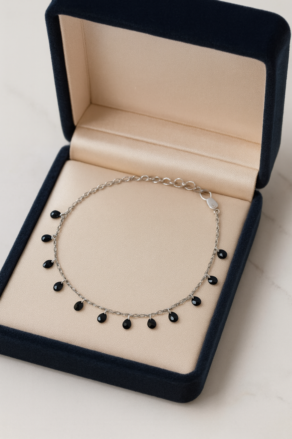 Elegant Silver Black Drop Charm Anklet for Women & Girls | Minimal Daily Wear Adjustable Chain Anklet