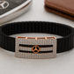 Premium Mercedes Logo Men’s Bracelet Full CZ Rose Gold Plate with Black Ceramic Stretch Band