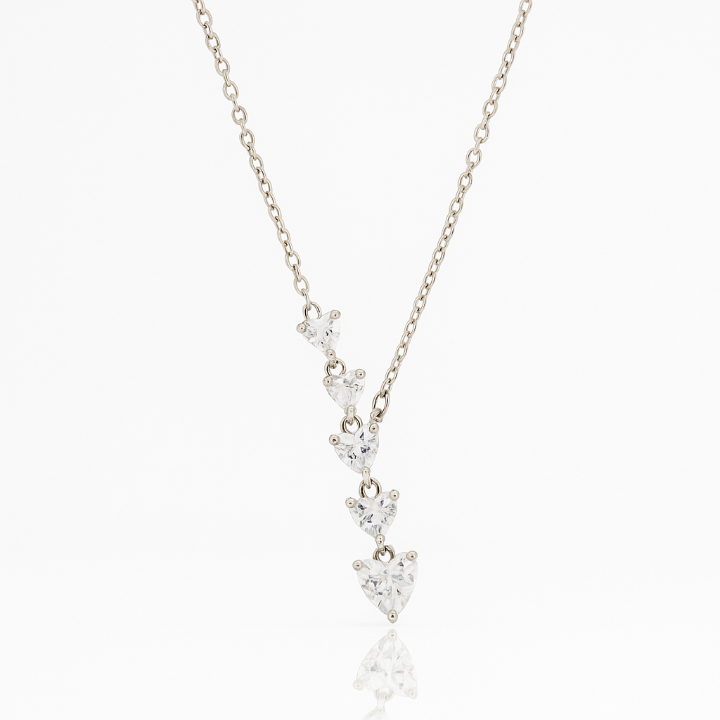 Elegant Heart Drop Necklace with CZ Stones in White Gold Finish