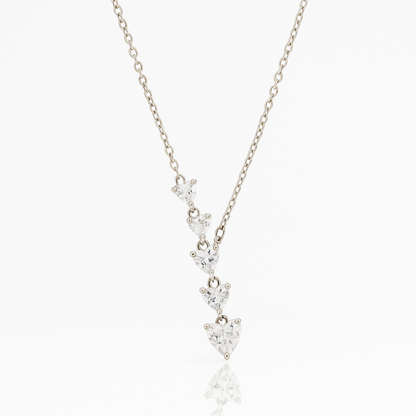 Elegant Heart Drop Necklace with CZ Stones in White Gold Finish