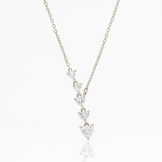 Elegant Heart Drop Necklace with CZ Stones in White Gold Finish