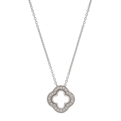 Silver Clover Shape Diamond-Studded Pendant Necklace for Women