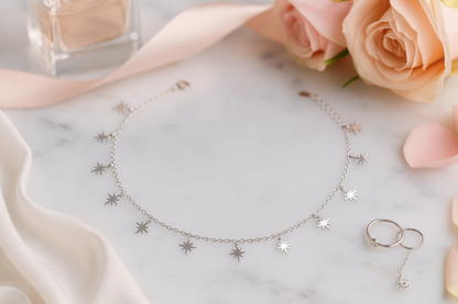 Elegant Silver Starburst Charm Anklet for Women & Girls | Dainty Celestial Daily Wear Adjustable Chain Anklet
