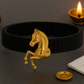 Premium Horse Design Men’s Bracelet Black Ceramic Stretch Band with Gold 3D Running Horse