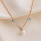 Rose Gold Pearl Pendant Necklace with Blue Beads for Women