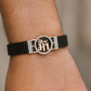 Premium Maa Logo Men’s Bracelet Black Ceramic Stretch Band with Rose Gold CZ Plate