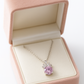 Pink Floral CZ Pendant Necklace in White Gold Finish