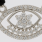 Silver Tone Evil Eye CZ Pendant Necklace with Black Beads for Women