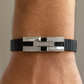 Premium Men’s Bracelet Black Ceramic Stretch Band with Silver ZigZag CZ Designer Plate