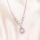 Pink Teardrop Pendant Necklace White Gold Finish with Halo CZ Stones