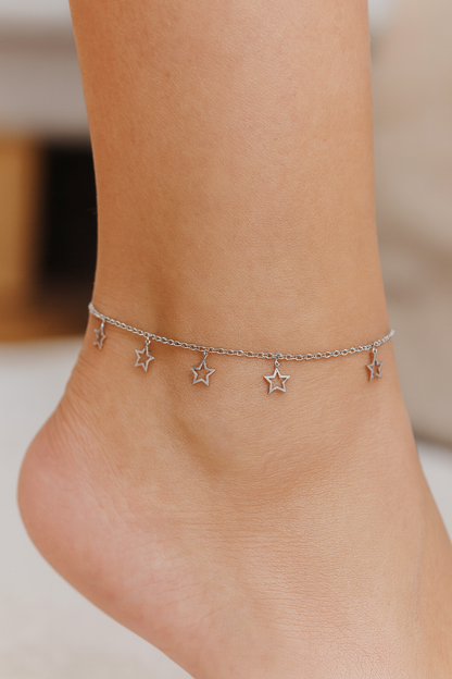 Elegant Silver Star Charm Anklet for Women & Girls | Dainty Celestial Daily Wear Adjustable Chain Anklet