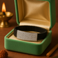 Premium Men’s Silver CZ Plate Bracelet Black Ceramic Stretch Band Luxury Designer Style