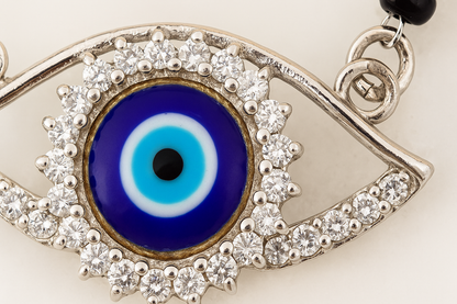 Silver-Evil-Eye-Pendant-Black-Beads-Necklace-For-Women