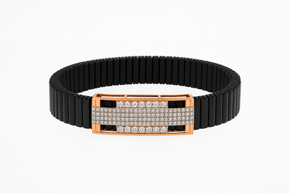 Premium Black Ceramic Men’s Bracelet with Rose Gold CZ Plate | Luxury Daily Wear Stretch Bracelet