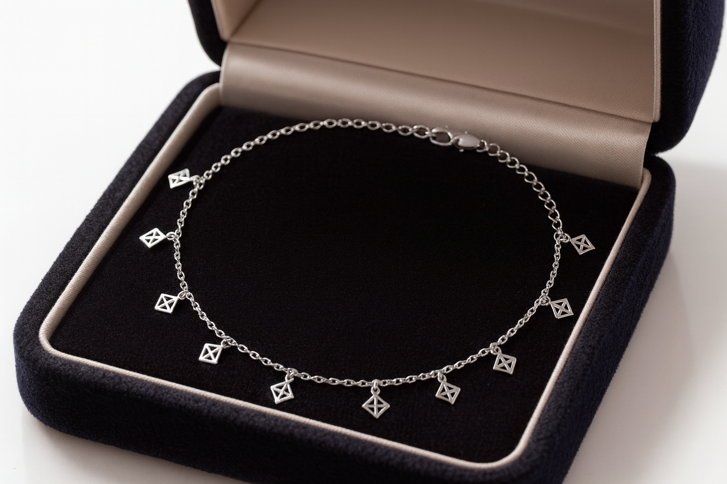 Elegant Silver Geometric Square Charm Anklet for Women & Girls | Minimal Daily Wear Adjustable Chain Anklet