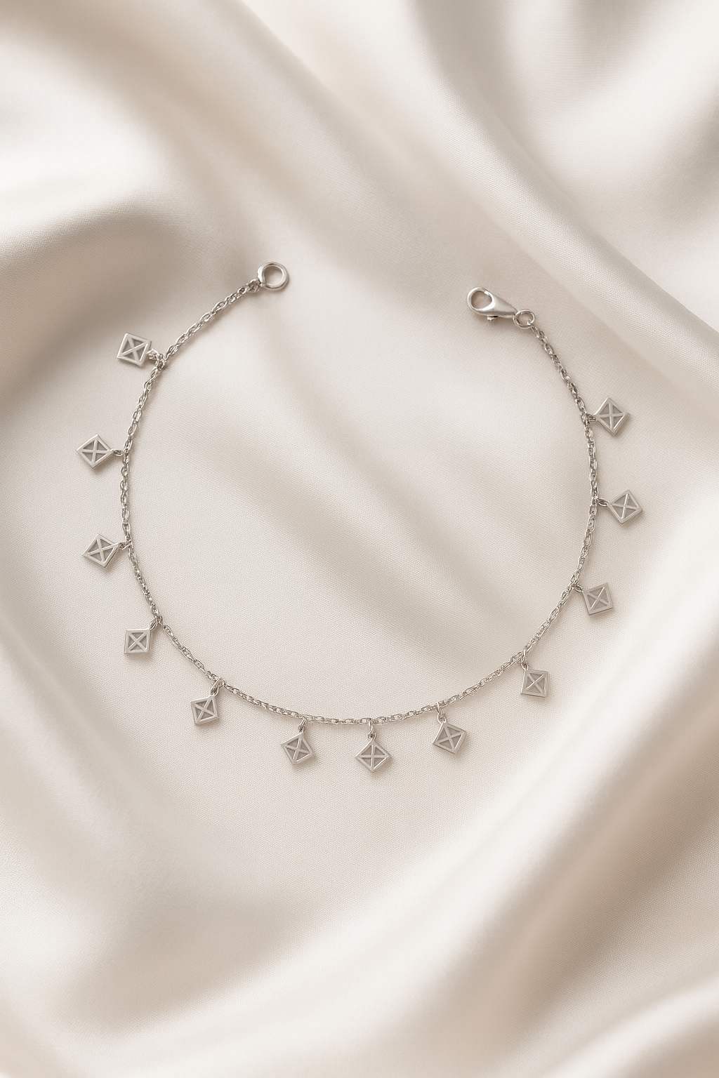 Elegant Silver Geometric Square Charm Anklet for Women & Girls | Minimal Daily Wear Adjustable Chain Anklet