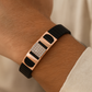 Premium Silver Designer Men’s Bracelet Black Ceramic Stretch Band with CZ Studded Centerpiece