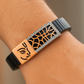 Premium Hanuman Engraved Men’s Bracelet Black Ceramic Stretch Band with Rose Gold Cutwork CZ Frame