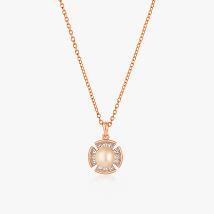 Elegant Pearl Pendant Necklace in Rose Gold Finish with Sparkling Stones