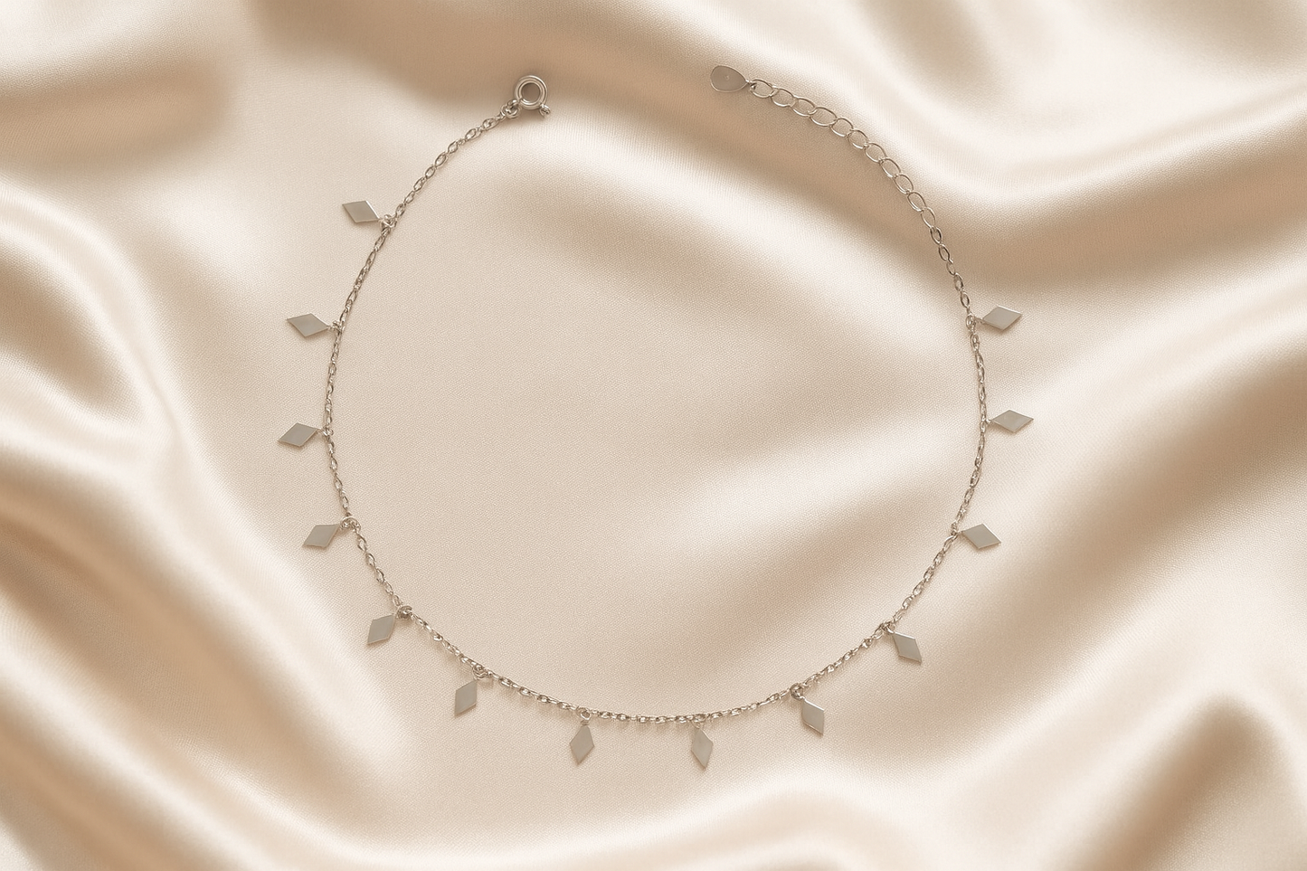 Elegant Silver Diamond Shape Charm Anklet for Women & Girls | Minimal Daily Wear Adjustable Chain Anklet